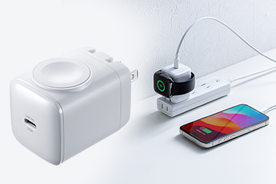 iPhoneとApple Watchを1つの充電器で同時に充電できる、Apple Watch磁気充電モジュール一体型USB PD対応AC充電器