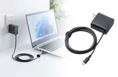最大65W出力のUSB PD充電に対応した、Type-Cケーブル一体型ACアダプタ