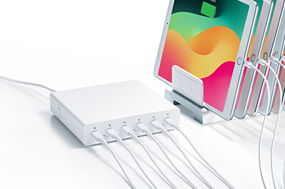 タブレット、スマートフォンなどを最大6台まとめて充電できるUSB Type-C充電器