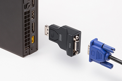 ケーブル抜けをダブルで防止できる、DisplayPort-VGA変換アダプタ