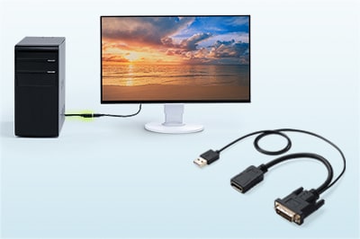DVI信号をDisplayPort（4K/30Hz）信号に変換できるアダプタ