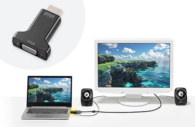 HDMI出力を持つ機器の映像信号をVGAコネクタに変換するアダプタ