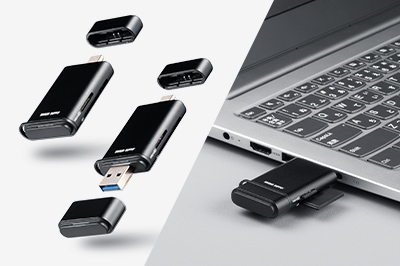 UHS-IIに対応する、SD/microSD同時認識が可能なカードリーダー