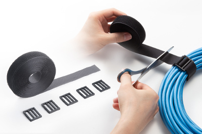 長さ調整が自由で、配線やコード類をしっかり強力に固定できる面ファスナー結束バンド