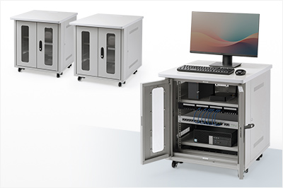 機器を収納+作業スペースを確保できる19インチマウント付きデスク