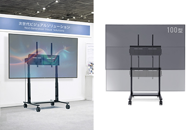 大型ディスプレイを従来の1.5倍速昇降できる、高耐荷重電動スタンド