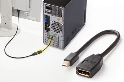 Mini DisplayPortにDisplayPortを接続するための変換ケーブル