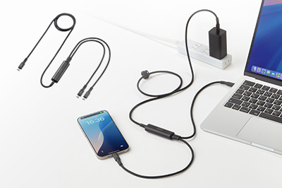 2台同時に充電・通信ができる！シリコン素材で絡まりにくく、持ち運びに便利な二股ケーブル