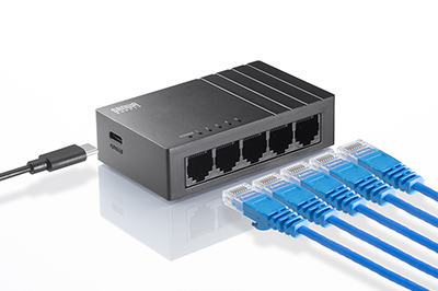 Type-C給電で動作する、1000BASE-T対応の超小型5ポートスイッチングハブ