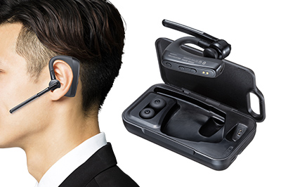 ケースで持ち運び充電&デュアルマイクで騒音下でも声がクリアに届く、ケース付きヘッドセット