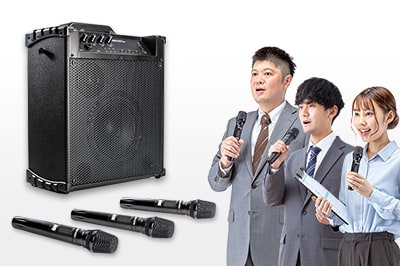 広い場所でも自由に移動しながら話せる、ワイヤレスマイク3本付き拡声器スピーカー