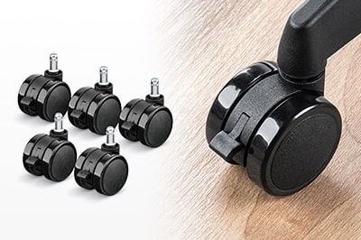 床が傷つきにくい、ウレタン製のストッパー付きキャスター