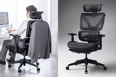 豊富な機能と、様々な箇所の調整ができるハイグレードなフットレスト装備のメッシュチェア