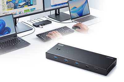 6つの周辺機器を2台のPCで切替えて使える、ドッキングステーション一体型パソコン切替器