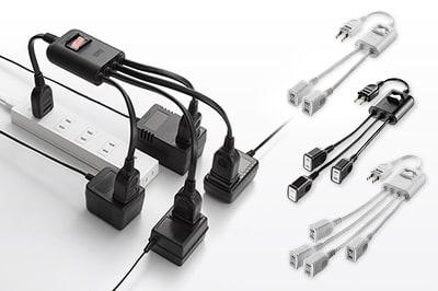 ACアダプタを無駄なく設置できる、分岐タイプの電源延長コード