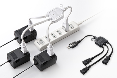 ACアダプタを無駄なく差せる、分岐タイプの電源延長コード