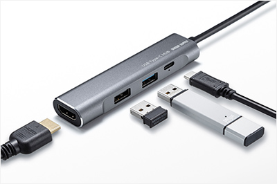 HDMI・USB2.0・USB3.2 Gen1・PD充電対応USB Type-Cポート搭載のUSB Type-Cハブ