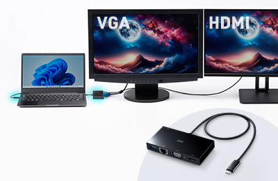 HDMI+VGAで2画面出力できるType-Cドッキングステーション