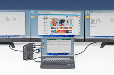 Type-Cケーブル1本で3画面に出力できるドッキングステーション