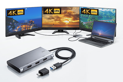 最大3台のモニターへ4K/60Hzの映像出力できるディスプレイアダプタ