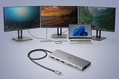 HDMI対応ディスプレイを3台同時出力できる、コンパクトなッキングステーション