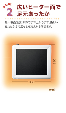 広いヒーター面で足元あったか