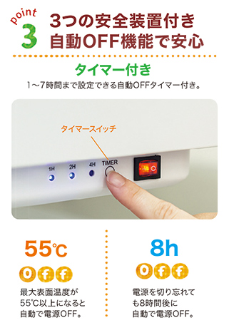 3つの安全装置付き自動OFF機能で安心