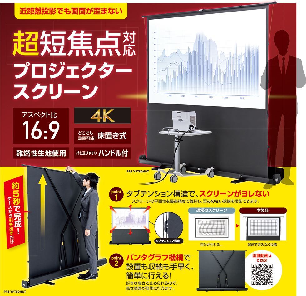 近距離投影でも画面が歪まない超短焦点対応プロジェクタースクリーンのご案内