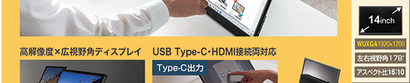 高解像度×広視野角ディスプレイ、USB Type-C·HDMI接続両対応