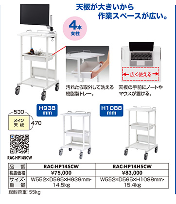 天板が大きいから作業スペースが広い RAC-HP14SCW・RAC-HP14HSCW