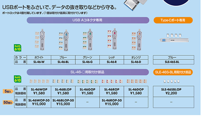 USBポートをふさいで、データの抜き取りなどから守る。SL-46-W/SL-46-BL/SL-46-G/SL-46-R/SL-46-D/SLE-46S-BL、取付け部品 SL-46WOP/SL-46BLOP/SL-46GOP/SL-46ROP/SL-46DOP/SLE-46SBLOP