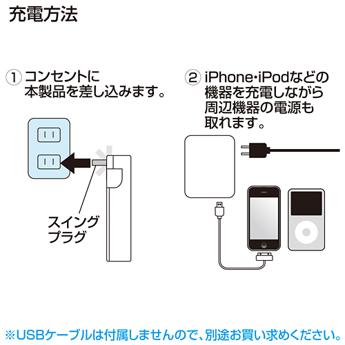 ACA-IP22BK / USB充電タップ型ACアダプタ（ブラック）