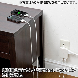 ACA-IP25BK / USB充電タップ型ACアダプタ（USBポート2個口・電源1個口・ブラック）