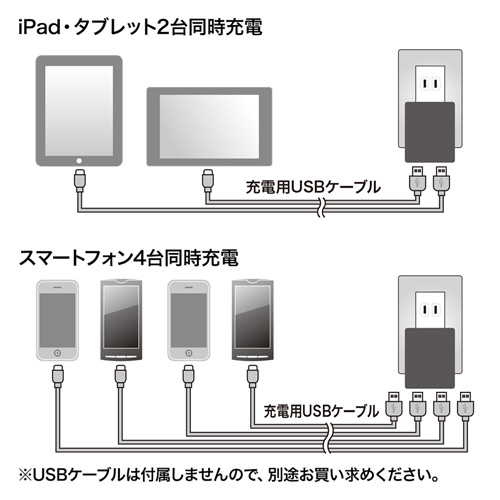 ACA-IP38BK / USB充電器（4.8A・ブラック）