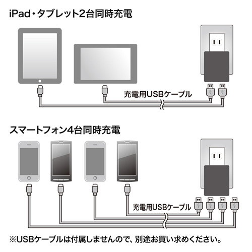 ACA-IP38W / USB充電器（4.8A・ホワイト）