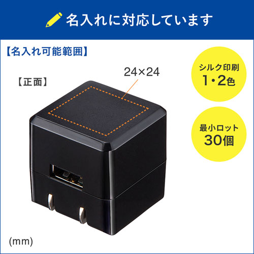 ACA-IP70BK / キューブ型USB充電器（1A・高耐久タイプ・ブラック）