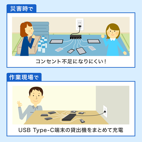 ACA-IP81 / USB Type-C充電器（6ポート・合計18A・高耐久タイプ）