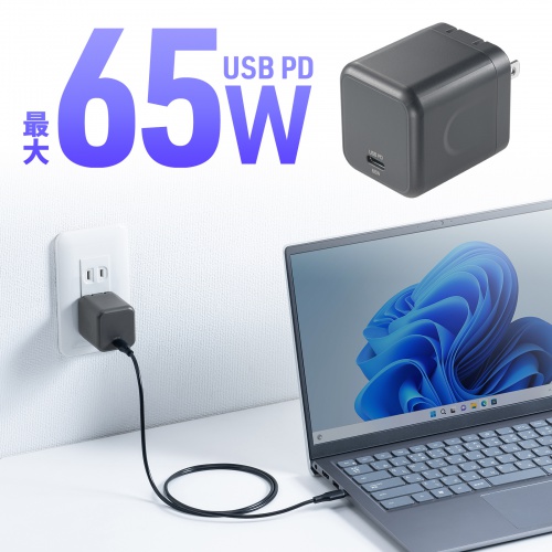 ACA-PD105BK / USB PD対応キューブ型AC充電器（PD65W）