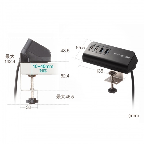 ACA-PD106BK / USB PD対応クランプ式AC充電器（PD65W・C×2＋A×2・ブラック）