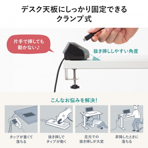 ACA-PD106BK / USB PD対応クランプ式AC充電器（PD65W・C×2＋A×2・ブラック）