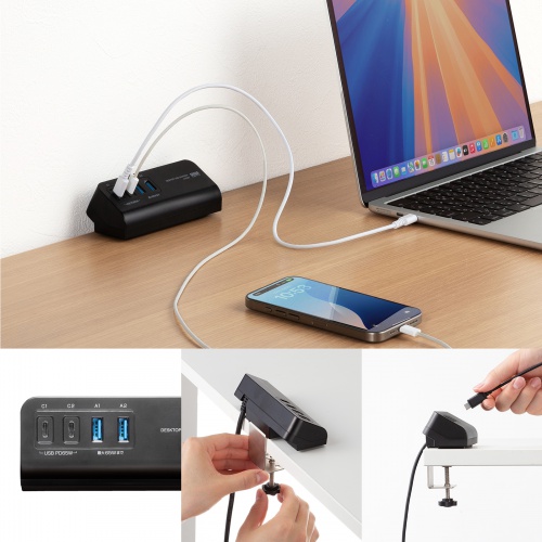 ACA-PD106BK / USB PD対応クランプ式AC充電器（PD65W・C×2＋A×2・ブラック）