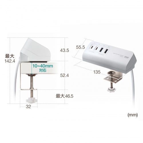 ACA-PD106W / USB PD対応クランプ式AC充電器（PD65W・C×2＋A×2・ホワイト）