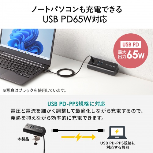 ACA-PD106W / USB PD対応クランプ式AC充電器（PD65W・C×2＋A×2・ホワイト）