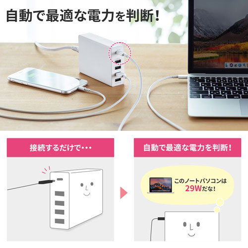 ACA-PD57BK / USB Power Delivery対応AC充電器（5ポート・合計60W・ブラック）