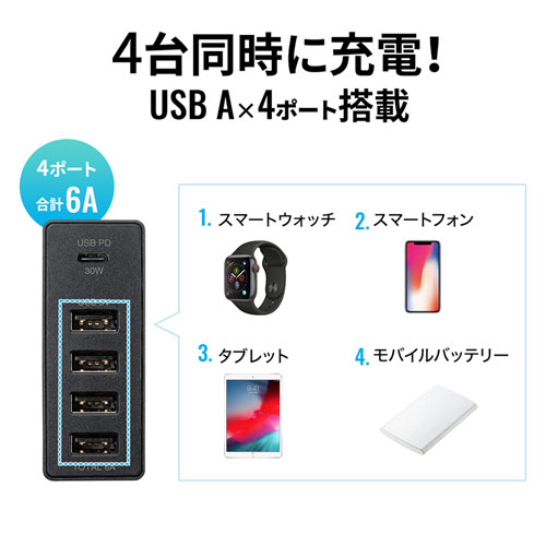 ACA-PD57BK / USB Power Delivery対応AC充電器（5ポート・合計60W・ブラック）