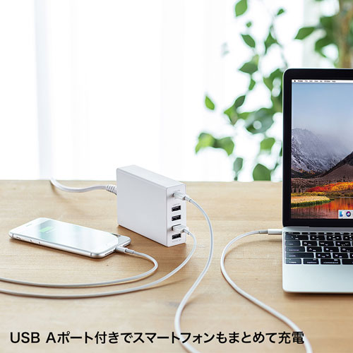 ACA-PD57W / USB Power Delivery対応AC充電器（5ポート・合計60W・ホワイト）