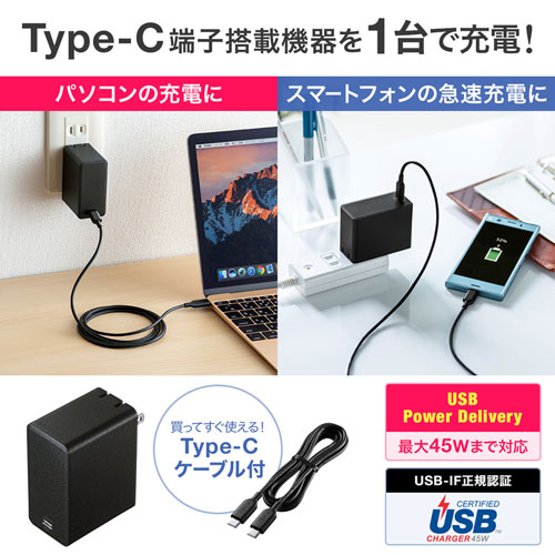 ACA-PD58BK / USB Power Delivery対応AC充電器（45W）