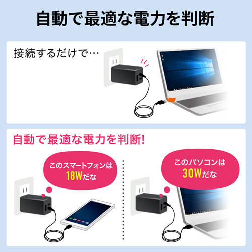 ACA-PD73BK / USB Power Delivery対応AC充電器（PD45W・GaN）