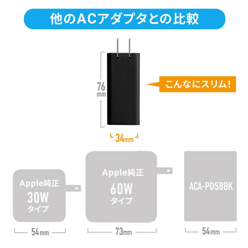 ACA-PD73BK / USB Power Delivery対応AC充電器（PD45W・GaN）