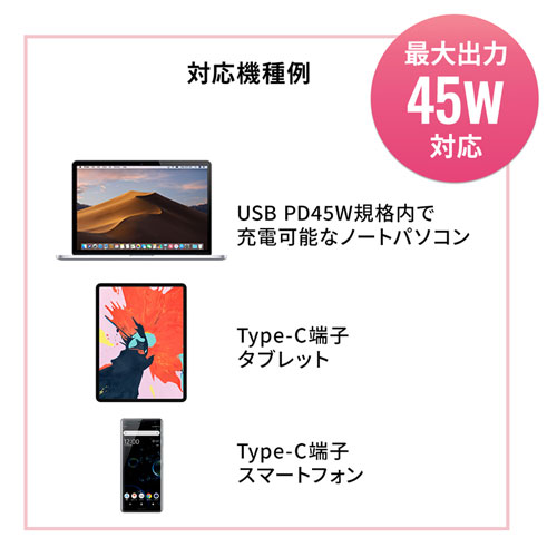 ACA-PD75BK / USB Power Delivery対応AC充電器（PD45W・Type-Cケーブル一体型）